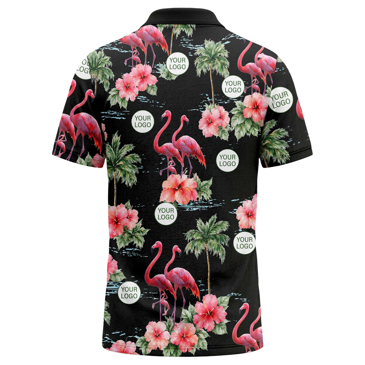 watercolor flamingos & hibiscus palm trees polo shirt for men