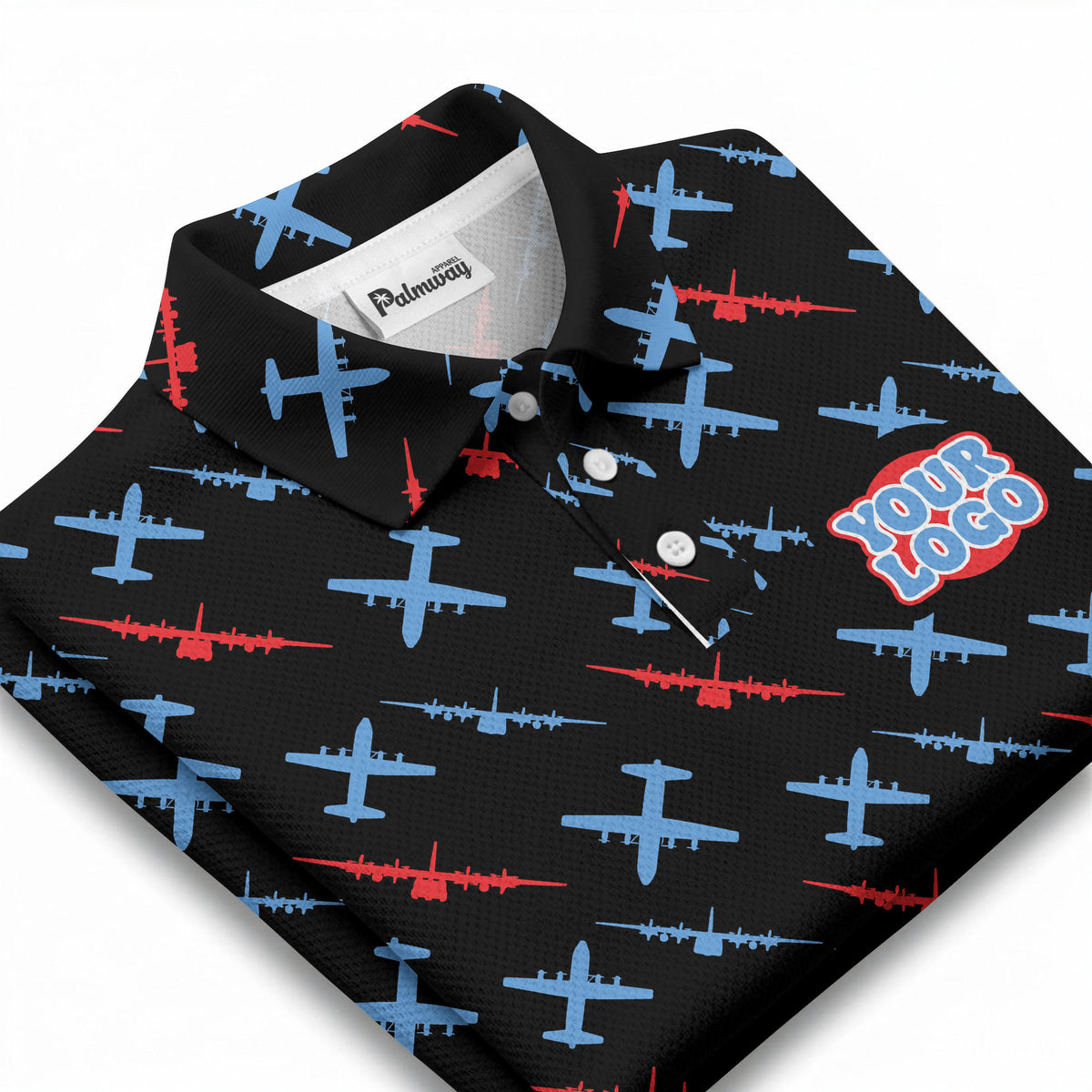 airplane silhouette repeat aviation graphic polo shirt for men