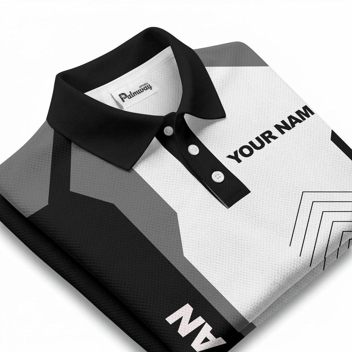 arrow repeat geometric logo & text custom polo shirt