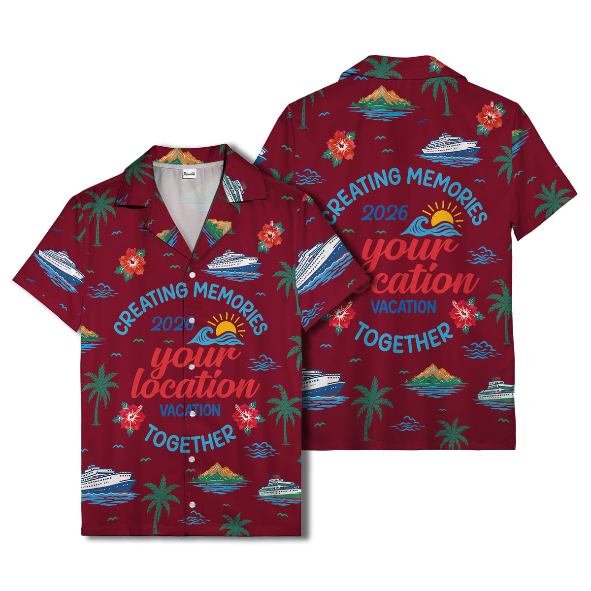cruise ship & palm fronds watercolor vacation memories hawaiian shirt