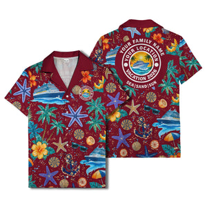 cruise ship palm trees starfish watercolor hawaiian shirt