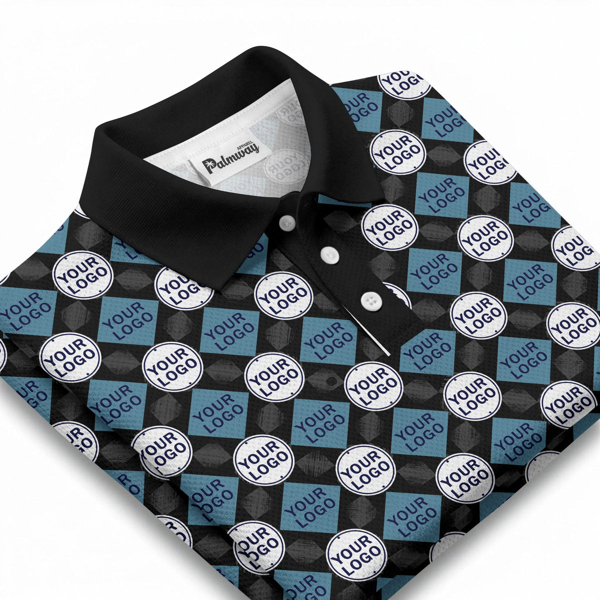 custom diamond grid circular logos polo shirt for men