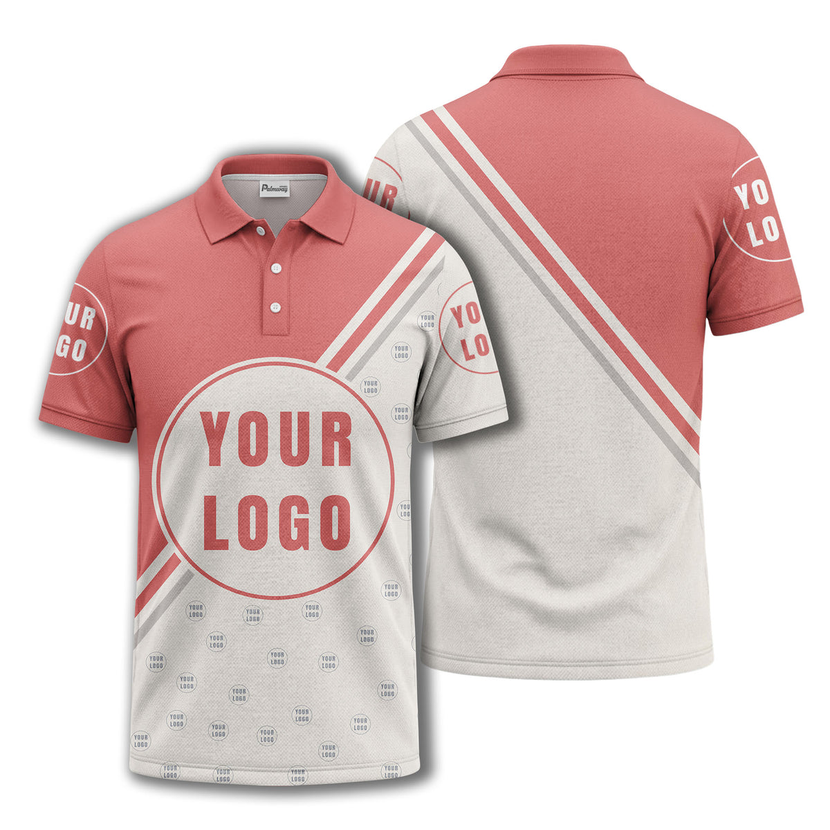 custom logo circles & diagonal stripes all over print polo shirt