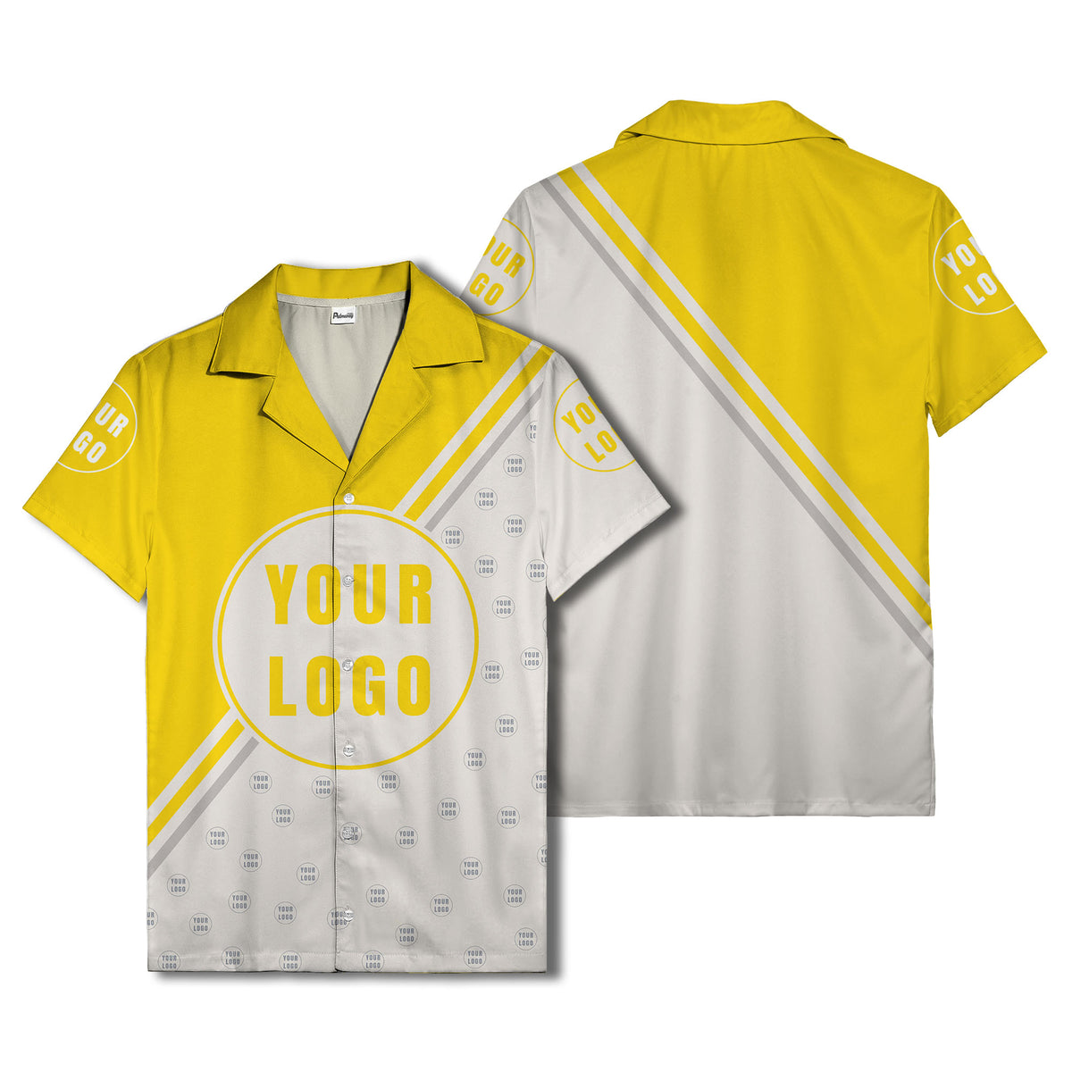 custom logo circles & diagonal stripes minimalist hawaiian shirt for men