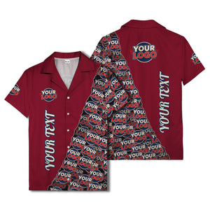custom logo & vertical text repeat pattern hawaiian shirt