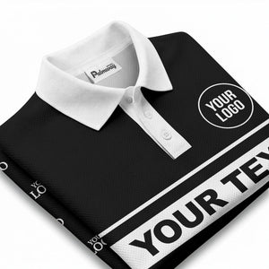 custom monogram logo repeat & text banner all over polo shirt