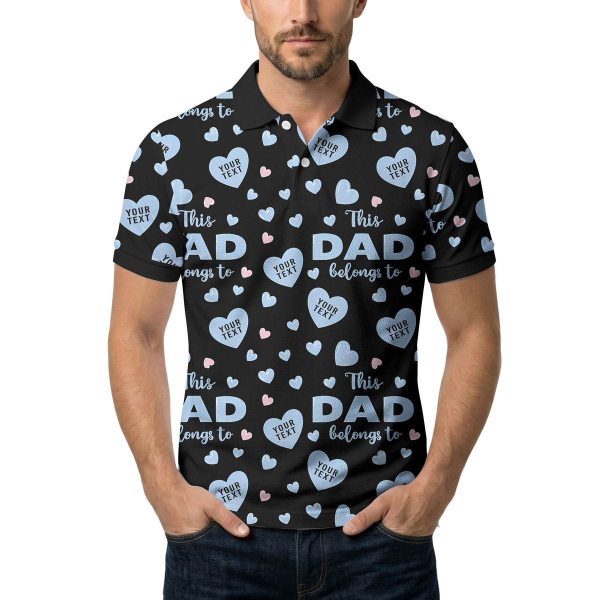 customizable hearts & text father's day all over print polo shirt for men