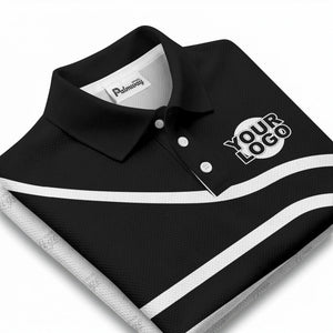 diagonal black-white custom logo stripe polo shirt for golf