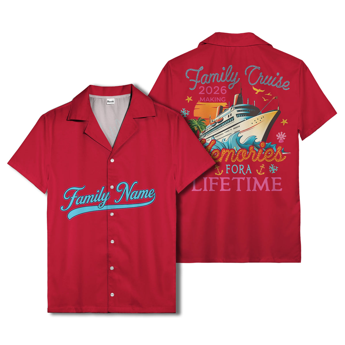 family name script & logo circle personalized hawaiian shirt