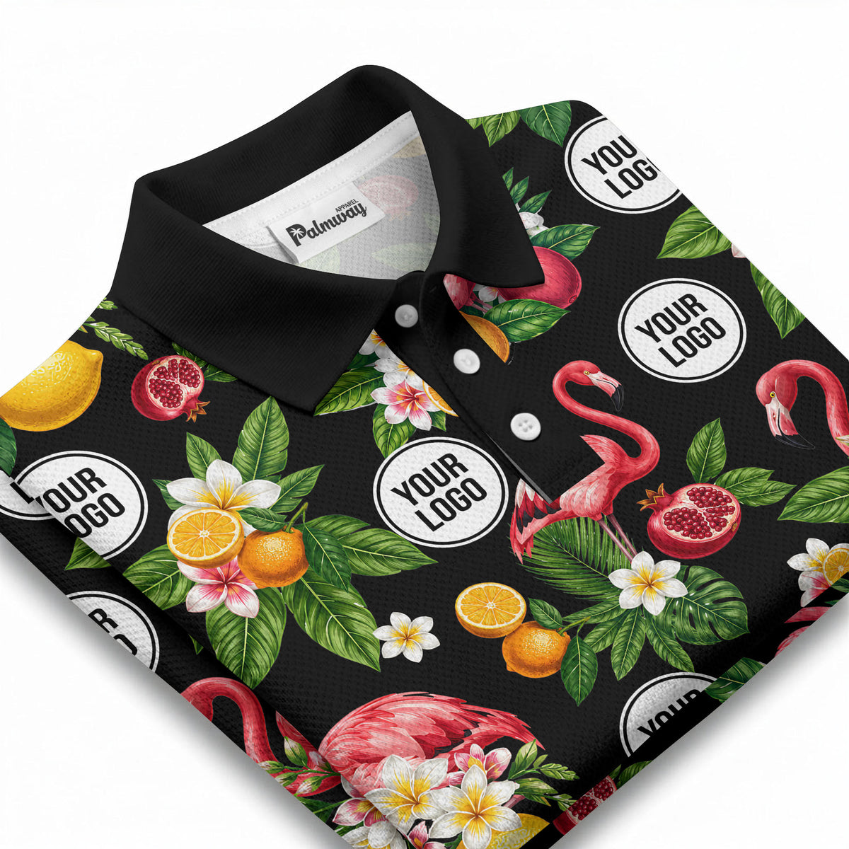 flamingo & lemon watercolor print polo shirt for men