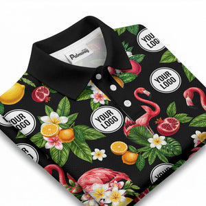 flamingo & lemon watercolor print polo shirt for men