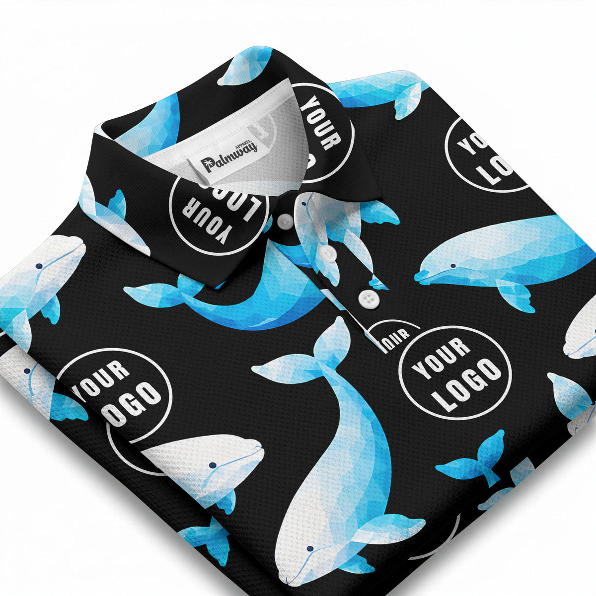 geometric beluga whale repeat & custom logo circles polo shirt