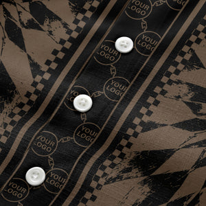 geometric palm leaves checkerboard border hawaiian shirt for men