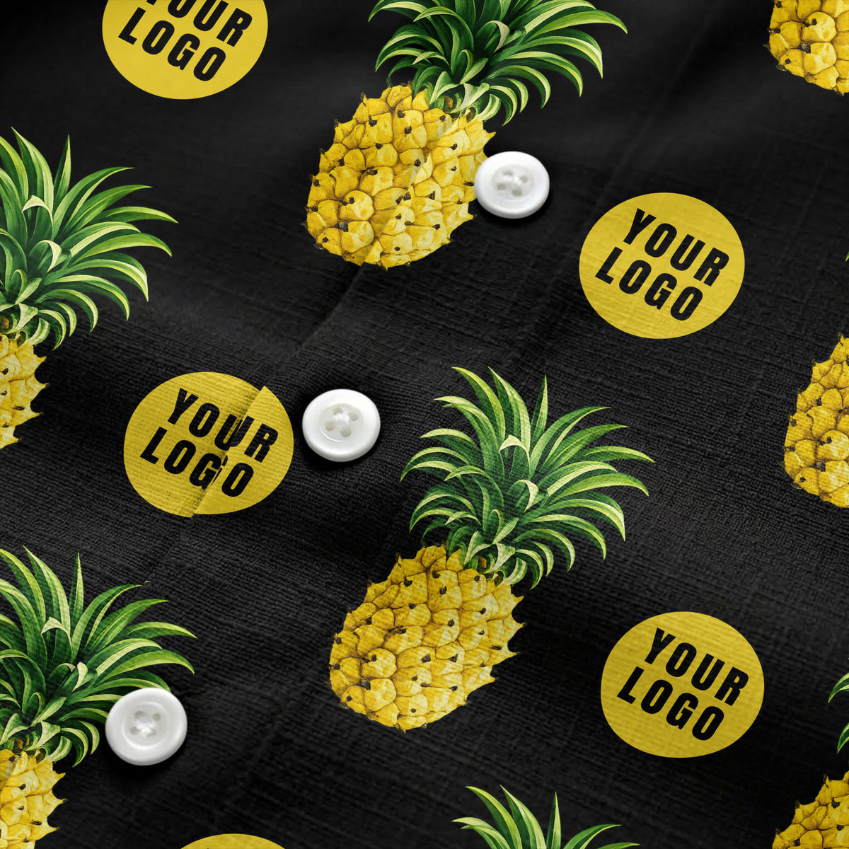 golden pineapple repeat & custom logo circles black hawaiian shirt