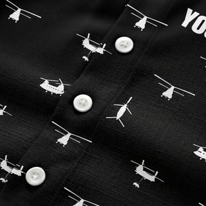 helicopter silhouette repeat military graphic hawaiian shirt for men