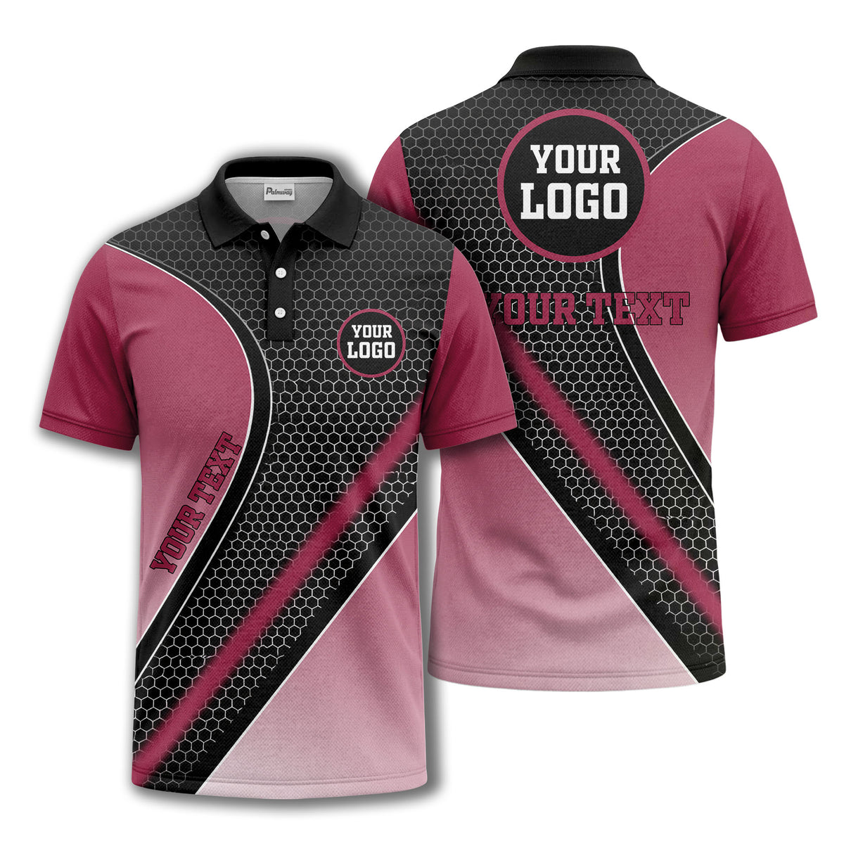 hexagonal gradient geometric print with customizable logo polo shirt