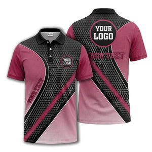 hexagonal gradient geometric print with customizable logo polo shirt