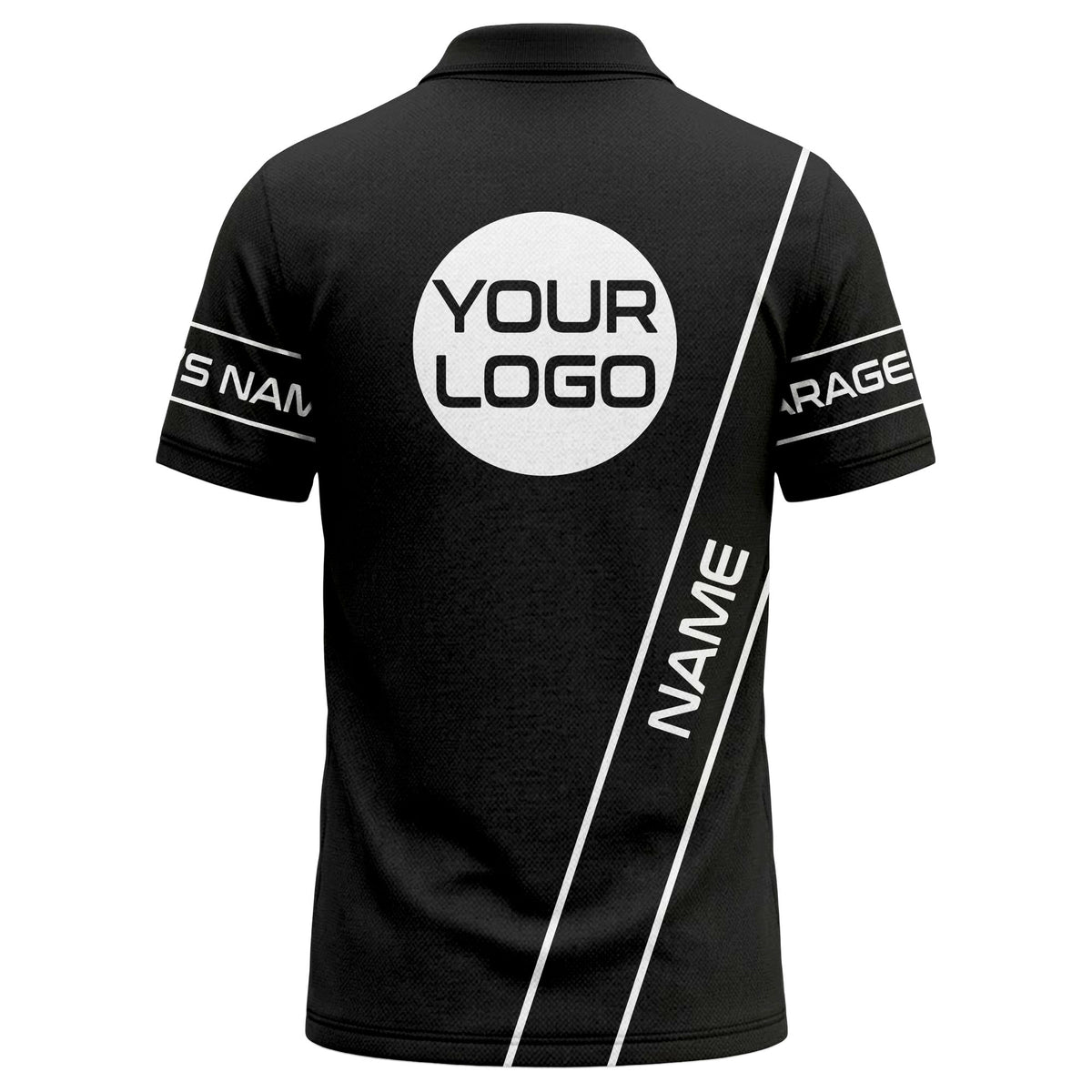 hexagonal grid garage name logo modern automotive polo shirt
