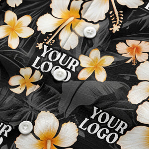 hibiscus & plumeria photoreal hawaiian shirt with customizable logo