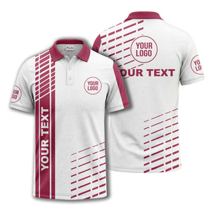 modern vertical stripe & dashed line graphic custom text logo polo shirt