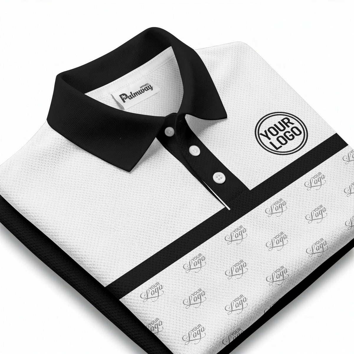monochrome custom logo repeat stripe polo shirt for men