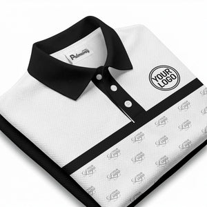 monochrome custom logo repeat stripe polo shirt for men