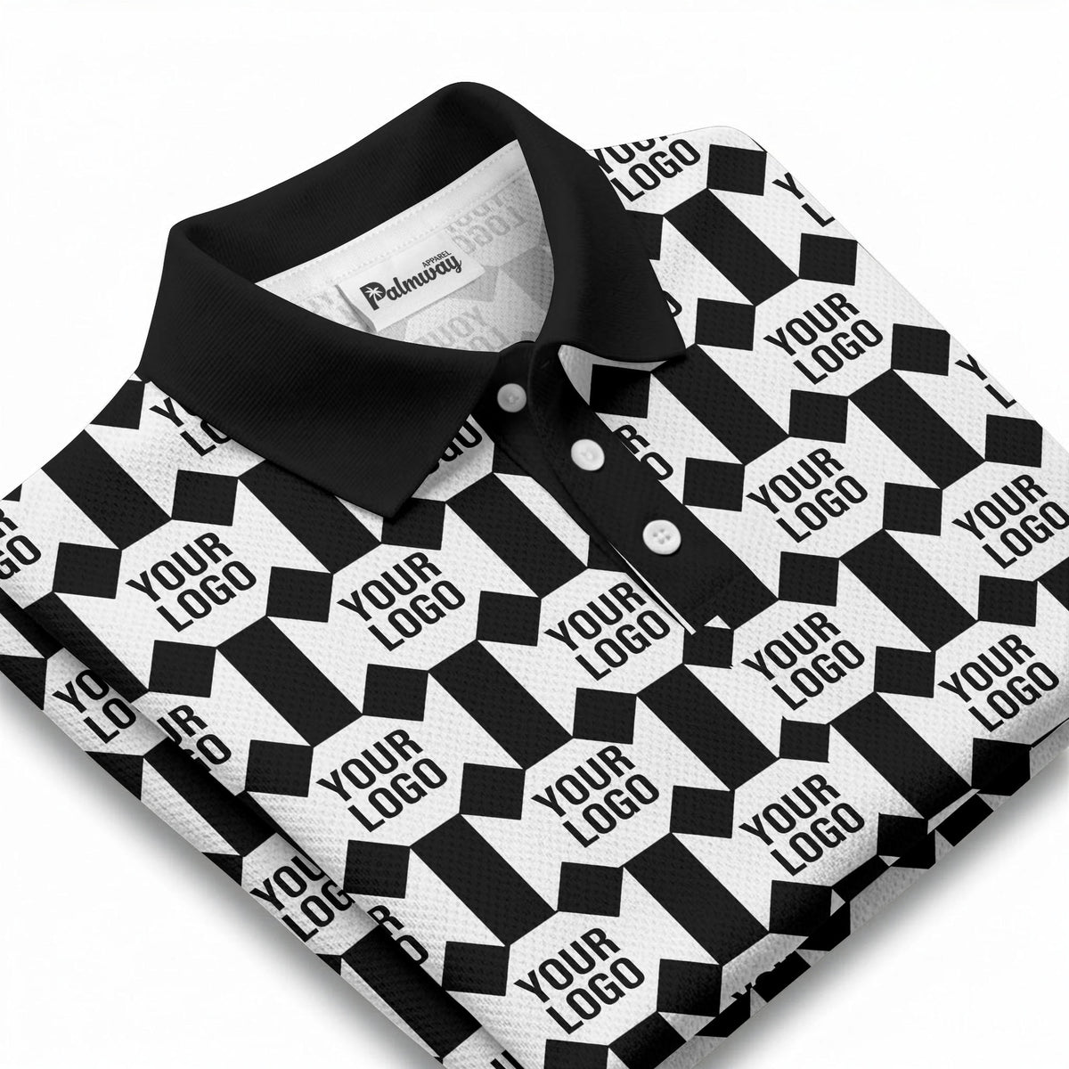 monochrome hexagon repeat custom logo geometric polo shirt for men