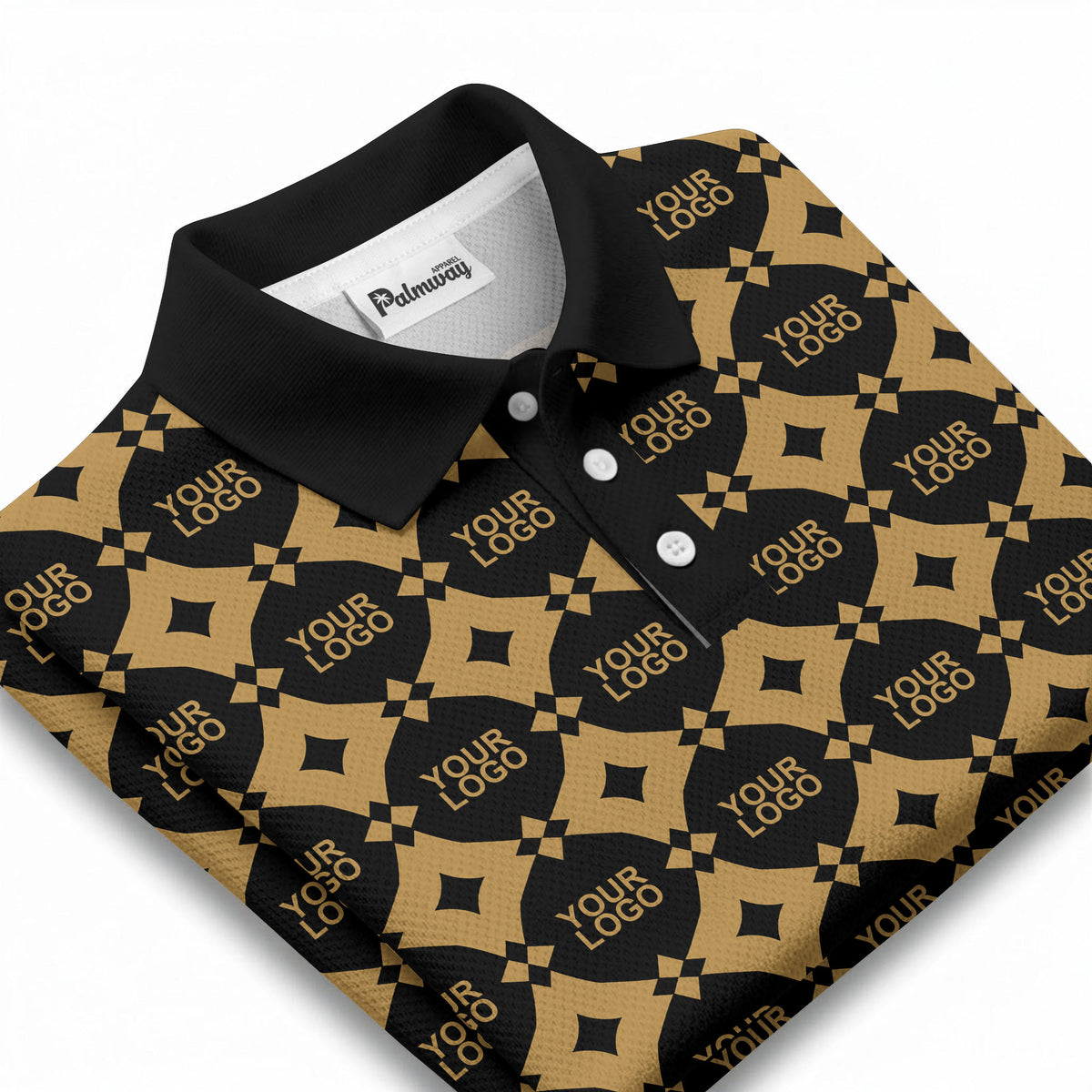 monogrammed gold black diamond repeat luxury polo shirt