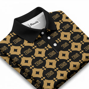 monogrammed gold black diamond repeat luxury polo shirt