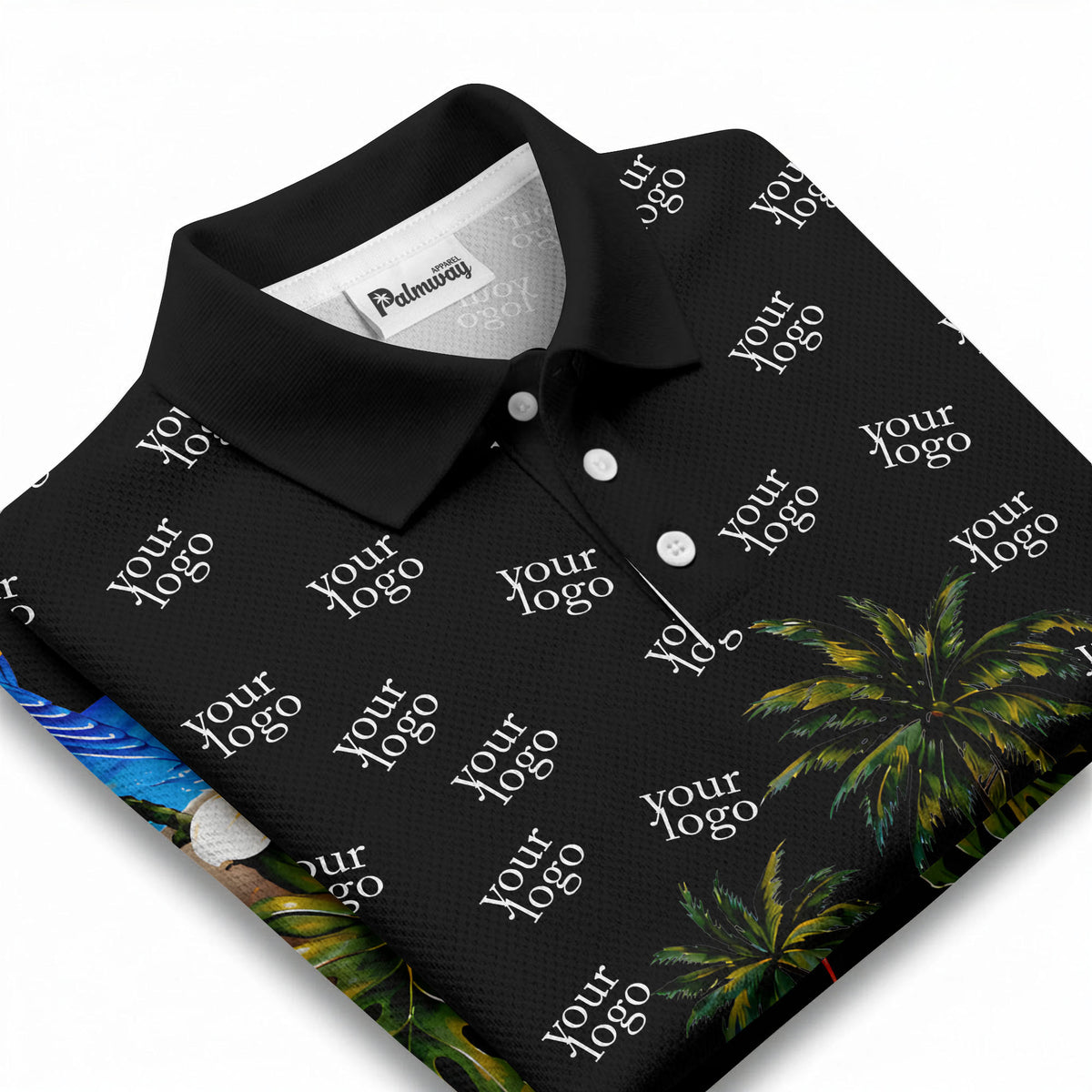 parrot palm plumeria beach watercolor polo shirt