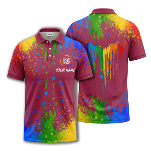 rainbow paint splatter custom logo personalized polo shirt