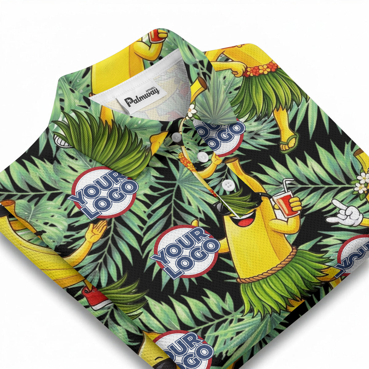 sunglass bananas luau palm leaves polo shirt for men