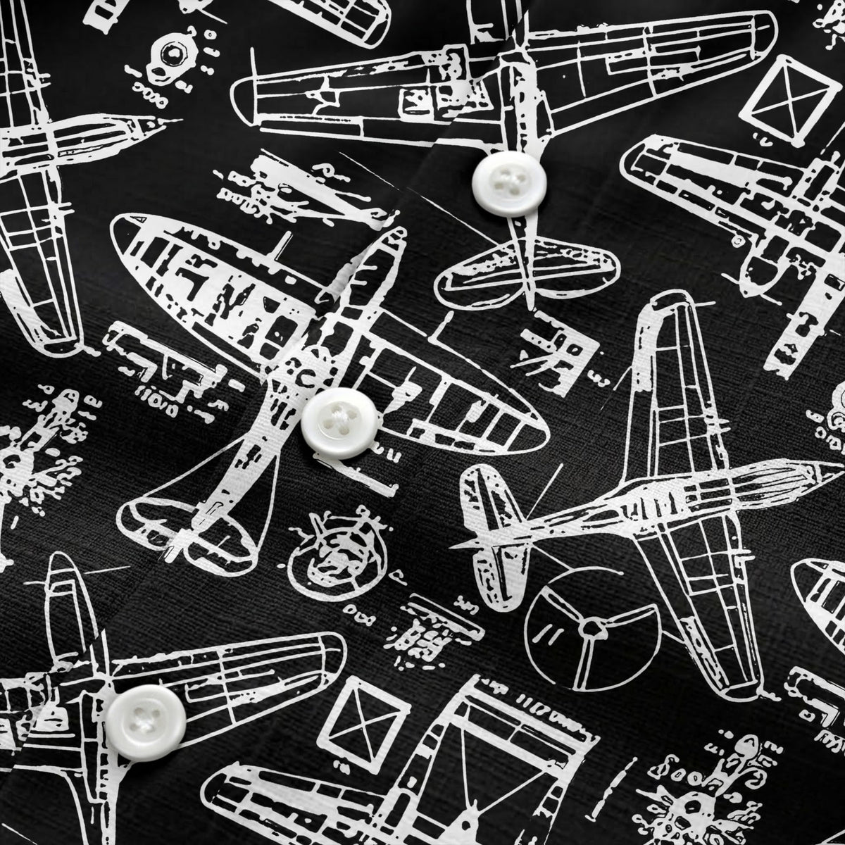 vintage airplane blueprint sketches propeller engine hawaiian shirt