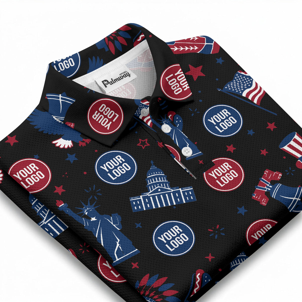 vintage cartoon bald eagles & statue of liberty icons patriotic polo shirt