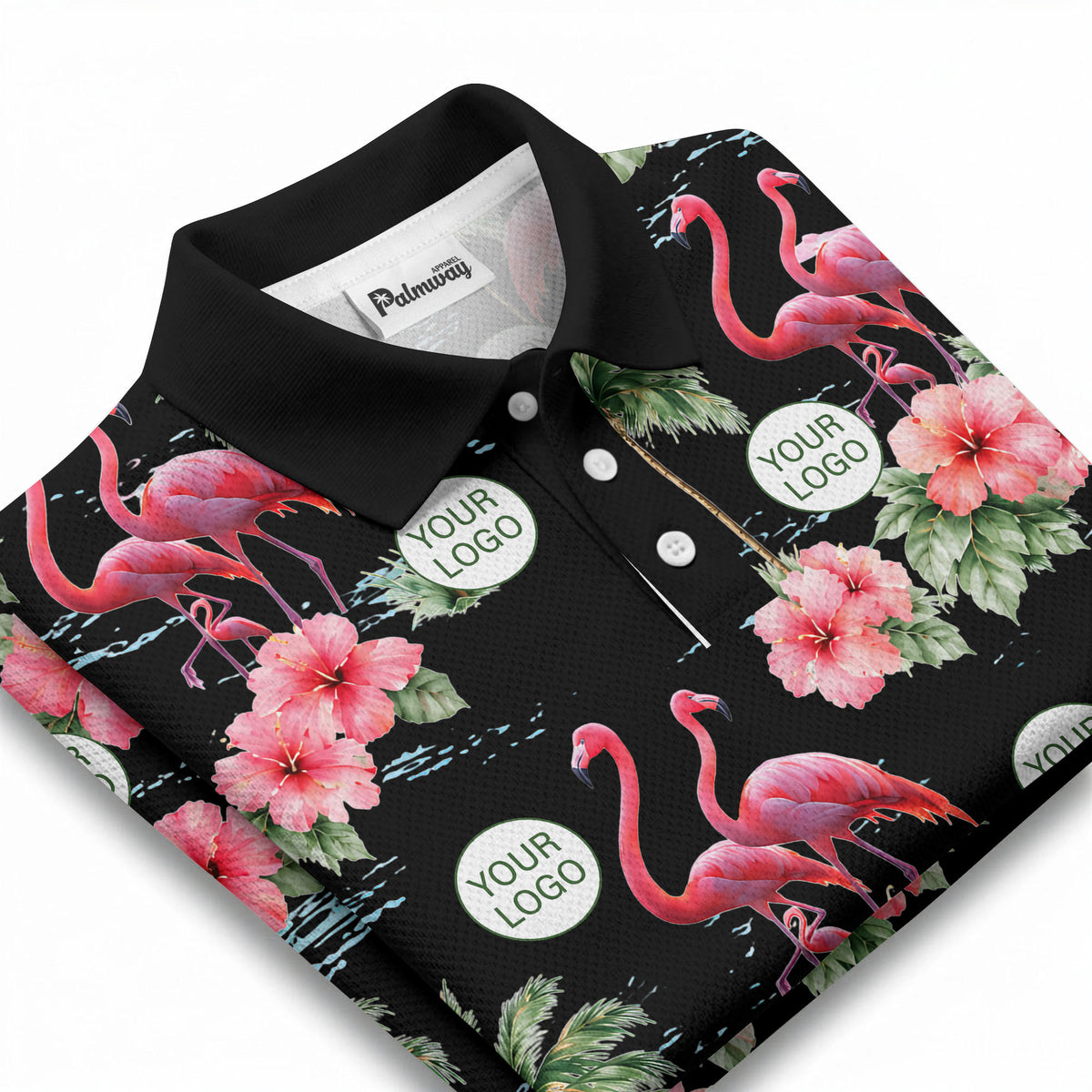 watercolor flamingos & hibiscus palm trees polo shirt for men
