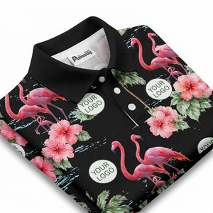 watercolor flamingos & hibiscus palm trees polo shirt for men