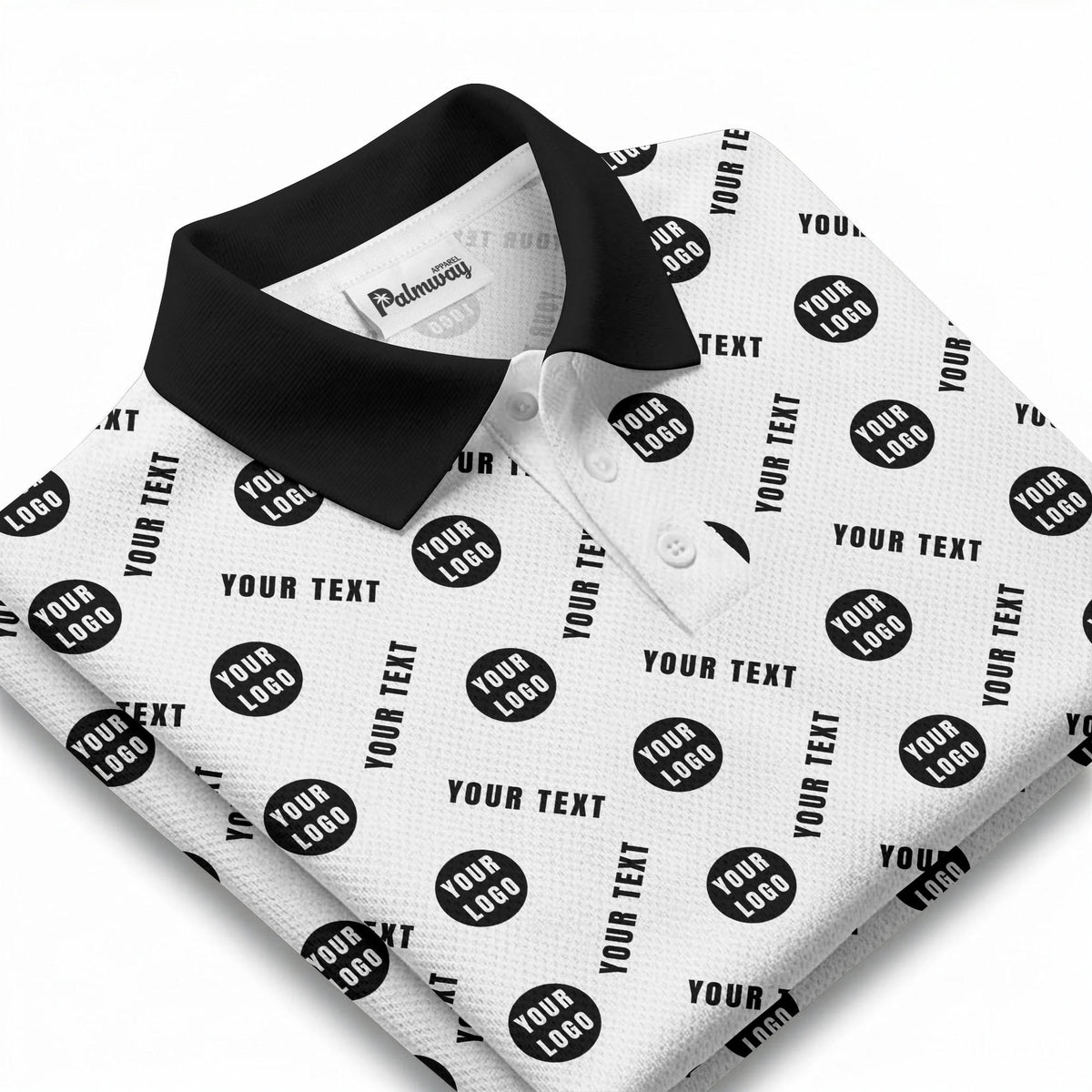 your name & logo repeat pattern all over print custom polo shirt