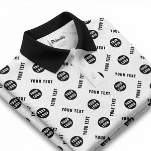 your name & logo repeat pattern all over print custom polo shirt