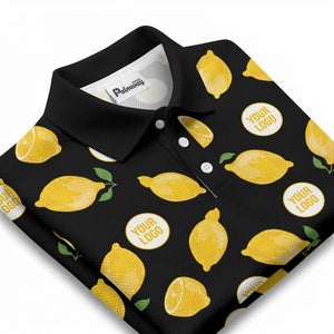zesty lemon slices & leaf motif playful summer polo shirt