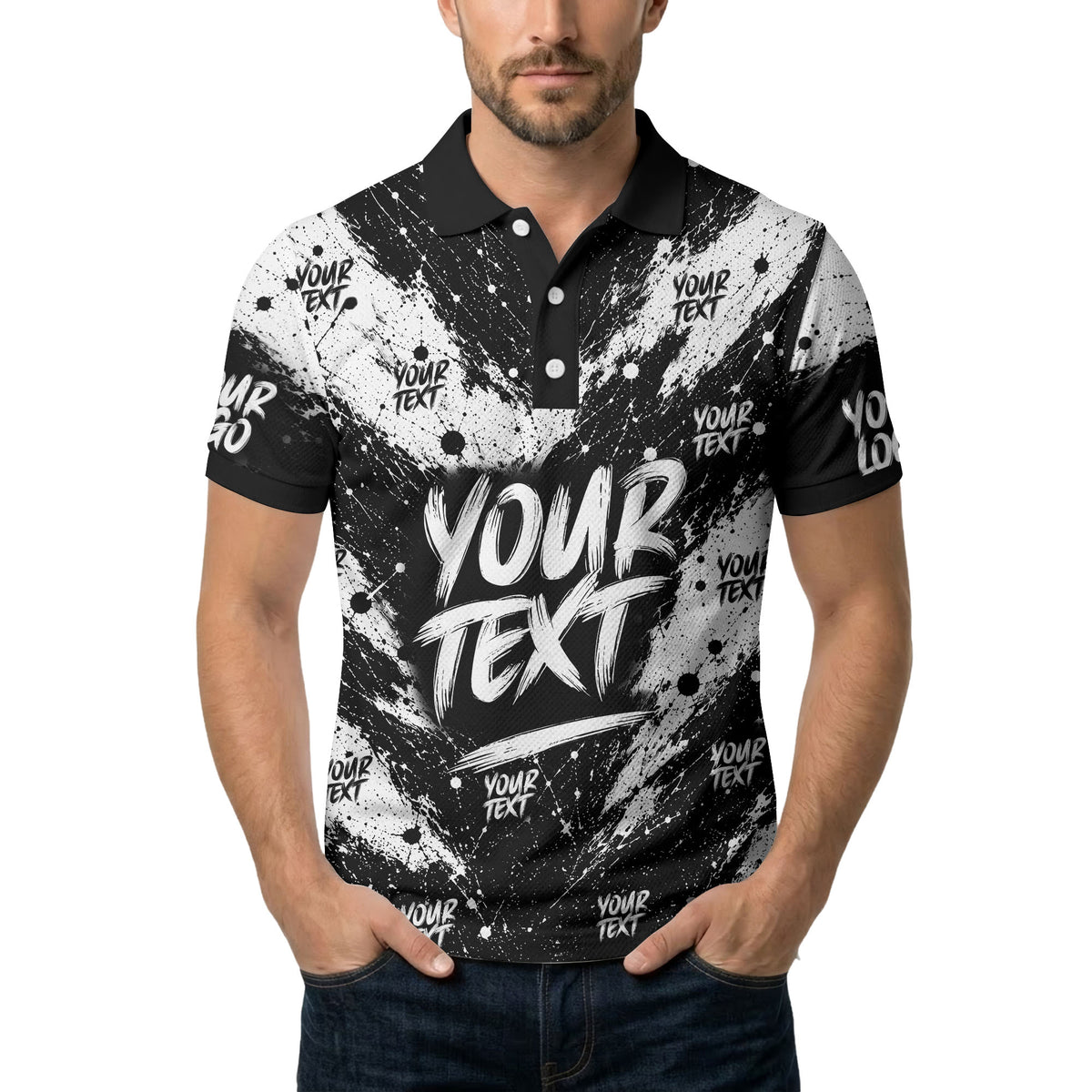 abstract splatter paint with customizable text artistic polo shirt