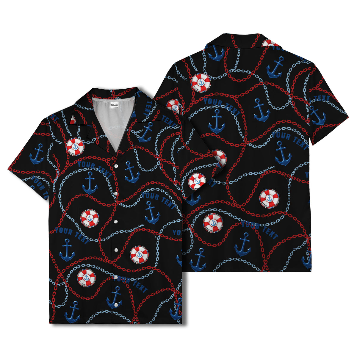 anchors lifebuoys chain link pattern nautical hawaiian shirt