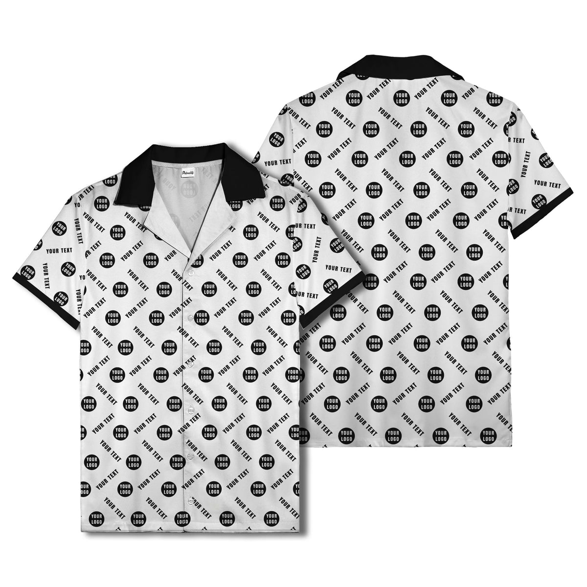 black custom logo circles text white hawaiian shirt