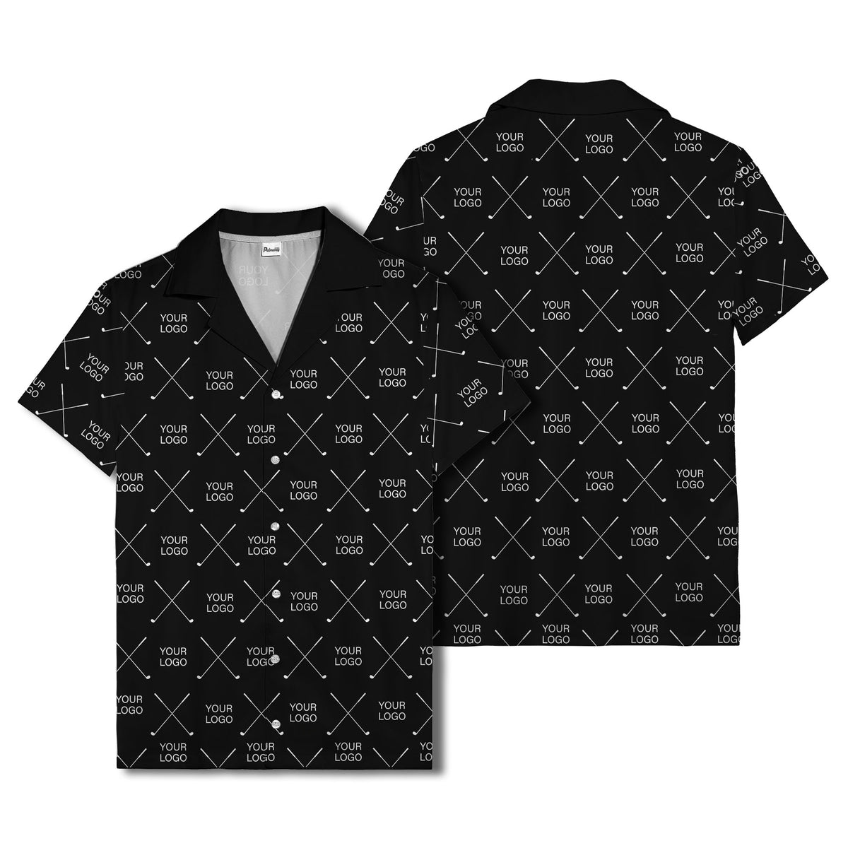 crossed golf clubs logo repeat pattern hawaiian shirt for men