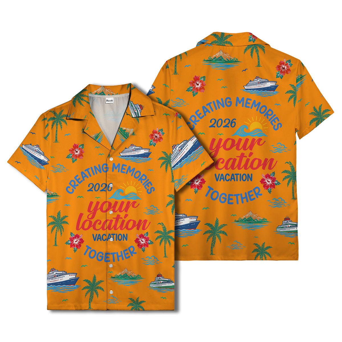 cruise ship & palm fronds watercolor vacation memories hawaiian shirt