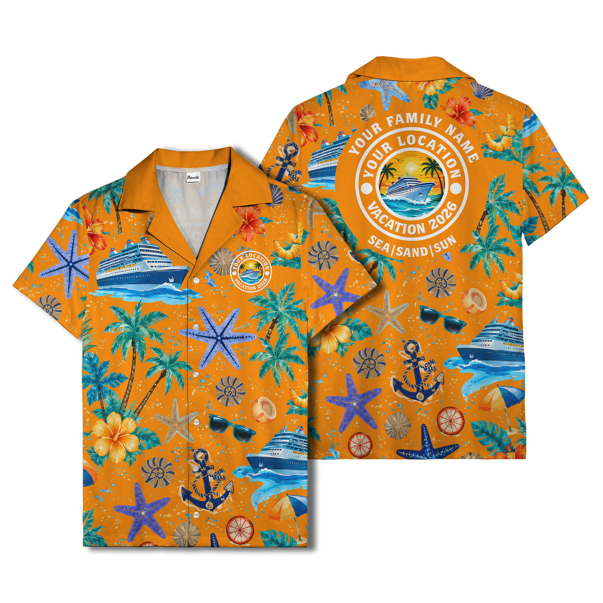 cruise ship palm trees starfish watercolor hawaiian shirt