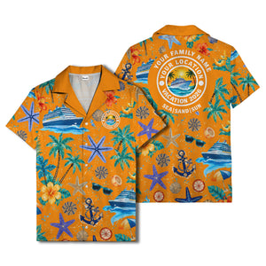 cruise ship palm trees starfish watercolor hawaiian shirt