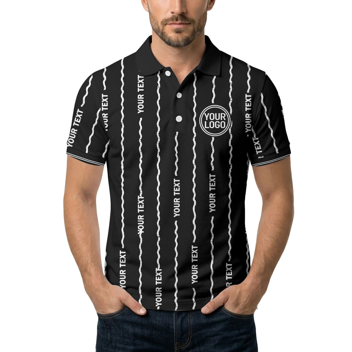 custom logo circle & wavy lines personalized polo shirt