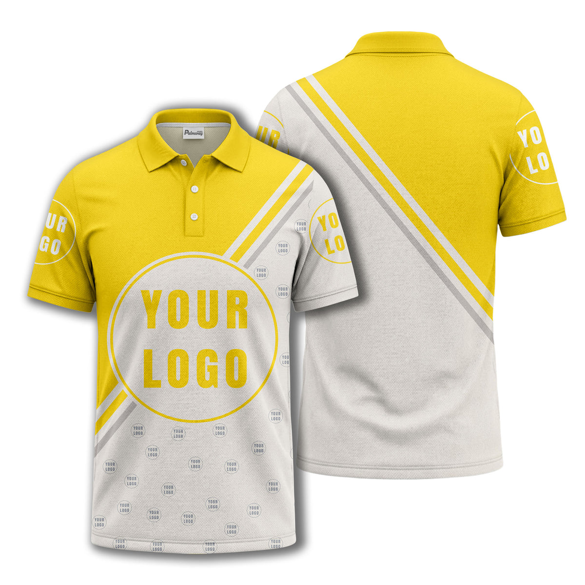 custom logo circles & diagonal stripes all over print polo shirt