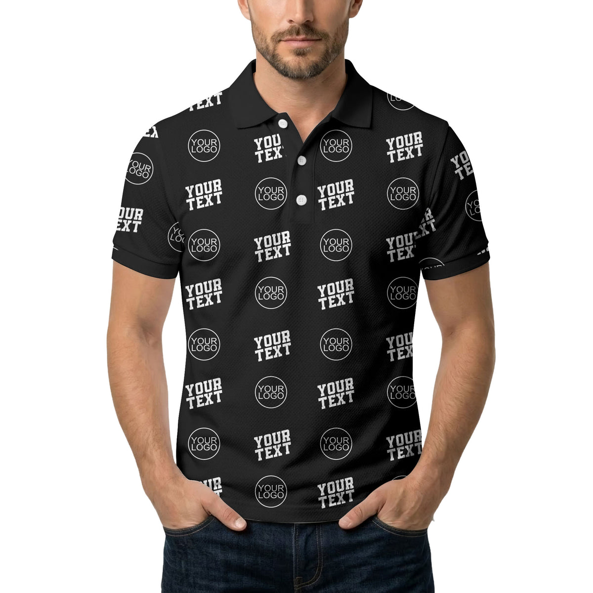 custom logo & text repeat pattern personalized polo shirt
