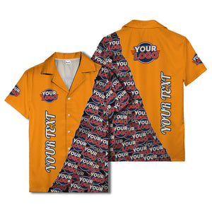 custom logo & vertical text repeat pattern hawaiian shirt